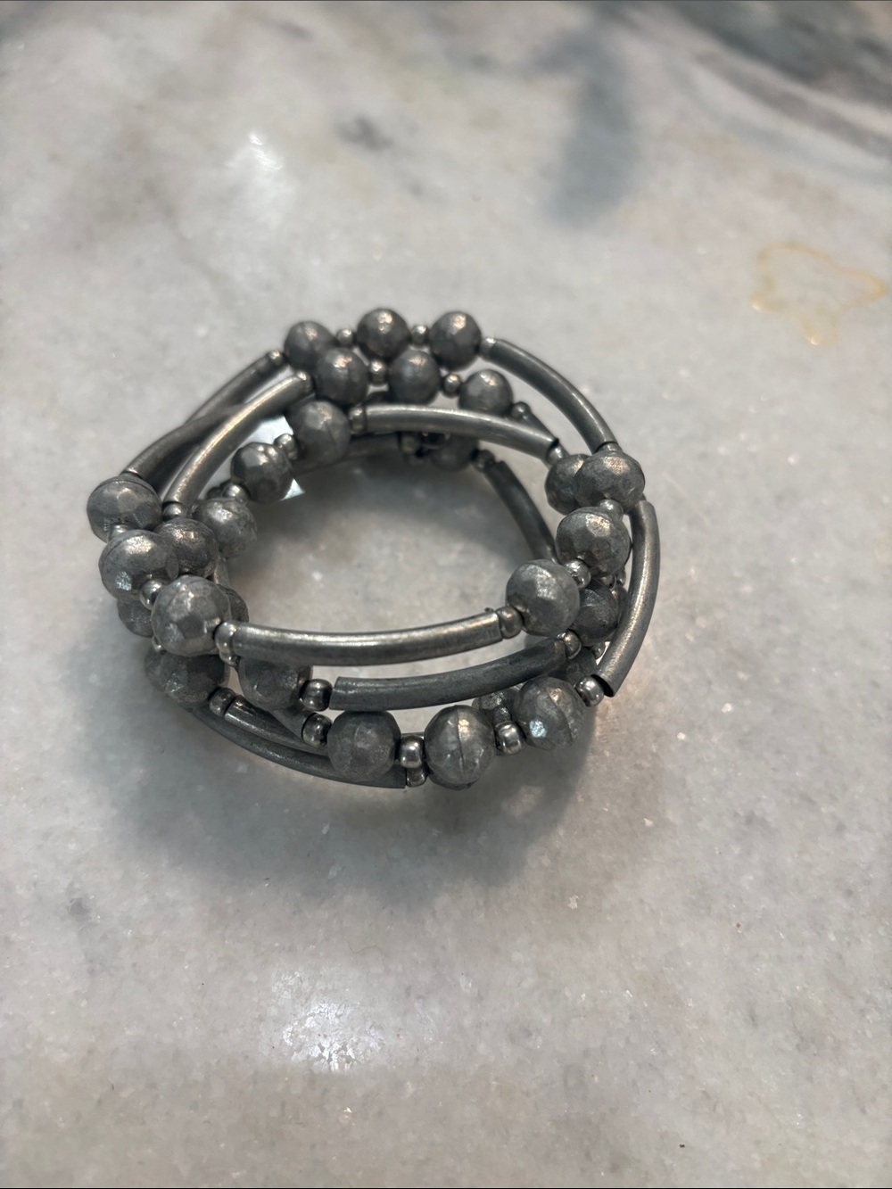 Women's Metallic Gray Beaded Stretch Bracelet
